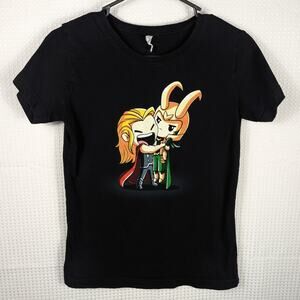 Marvel Ladies Medium Thor Loki Chibi Graphic Tee Live and Tell Black Shirt